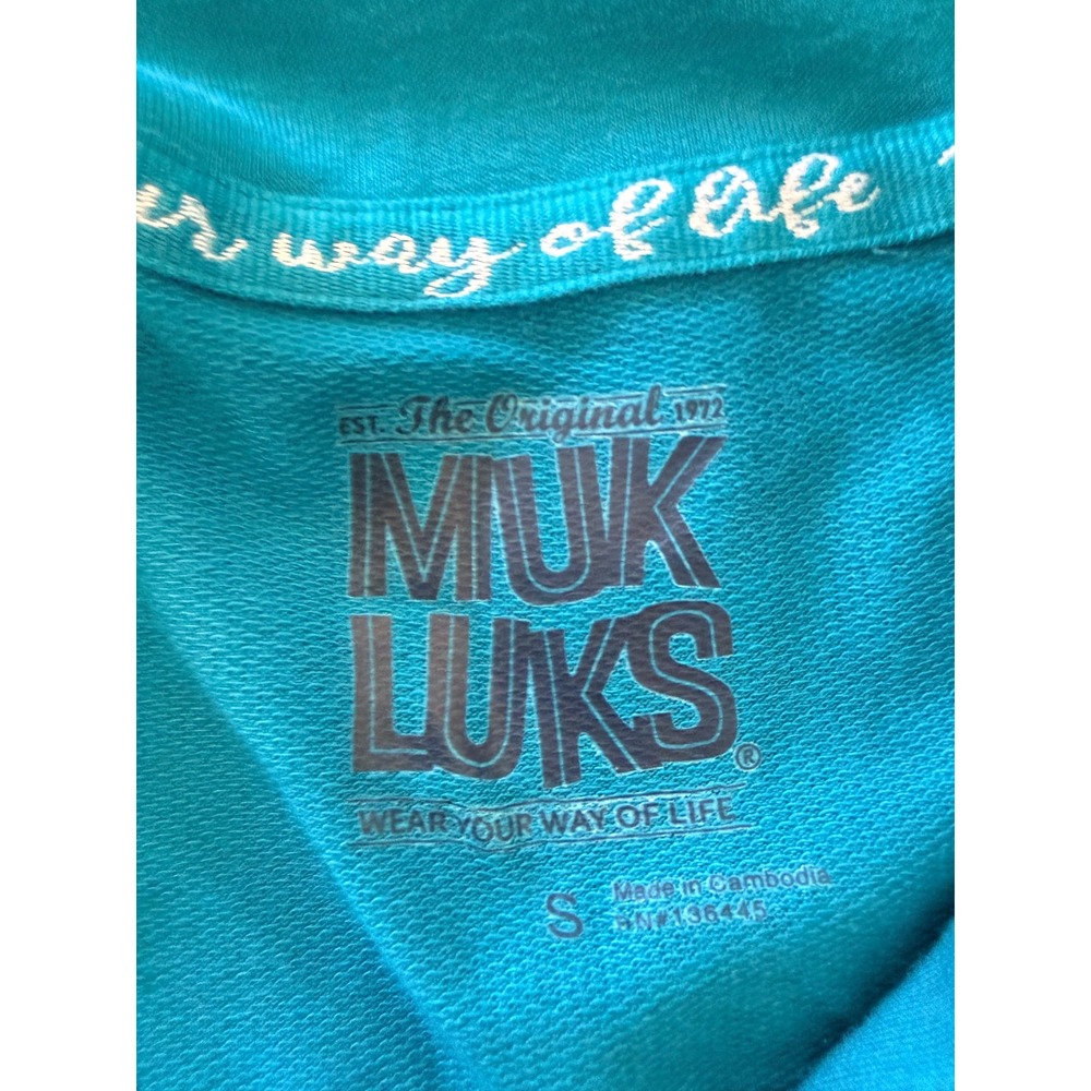 Muk Luks Womens Teal Blue Quilted Quarter Zip Pullover Sweatshirt Small NEW 192 - Picture 5 of 5
